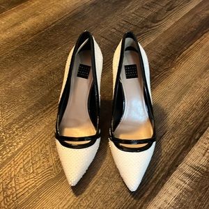 Gently used white and black heels